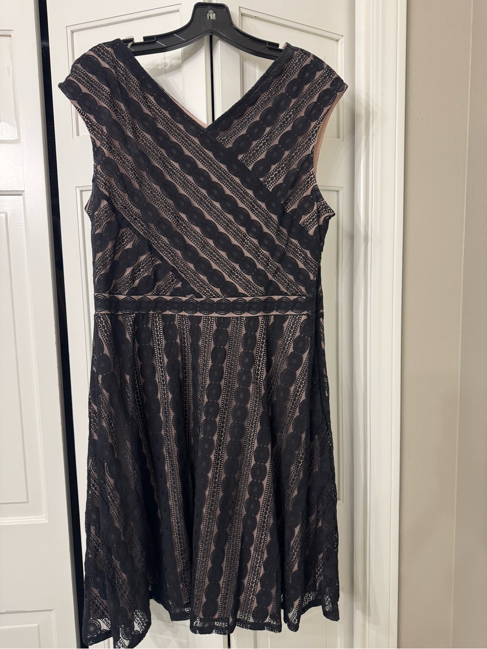Black Lace Midi Dress with Nude Lining